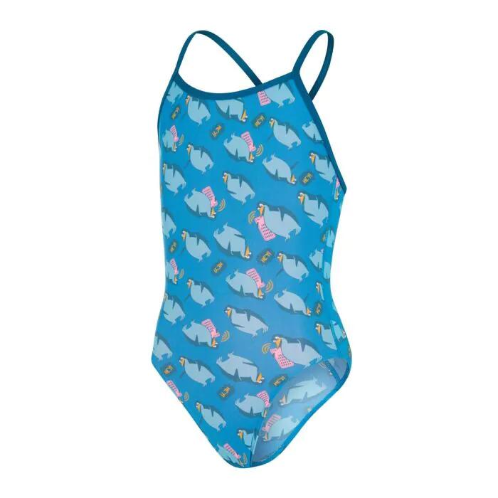 Speedo Girl's Flipper Phone Allover Vback Swimsuit - Pool/ Adriatic 3/4
