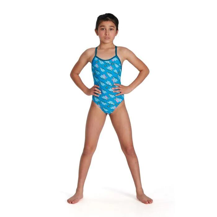 Speedo Girl's Flipper Phone Allover Vback Swimsuit - Pool/ Adriatic 1/4