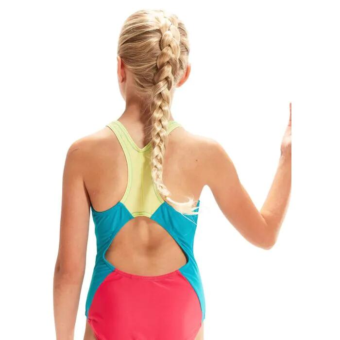 Speedo Girl's Colourback Spiritback Swimsuit - Raspberry Fill/ Spritz/ Aquarium 3/5