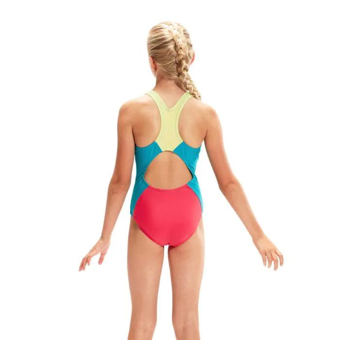 Speedo Girl's Colourback Spiritback Swimsuit - Raspberry Fill/ Spritz/ Aquarium 2/5