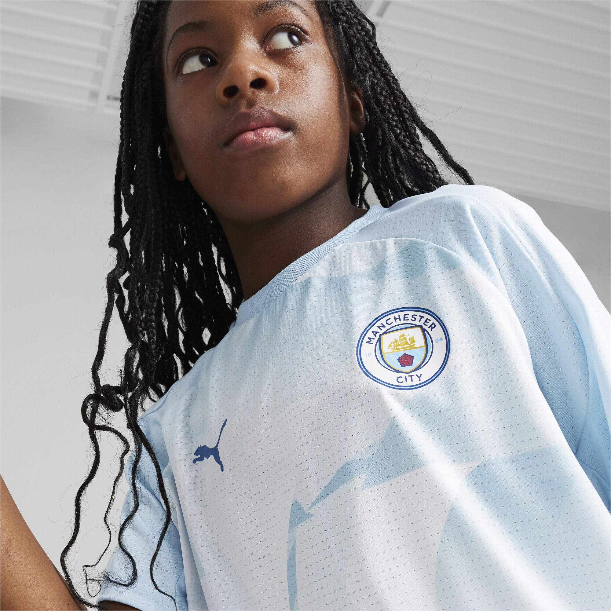 Manchester City Pre-match voetbalshirt voor jongeren PUMA Silver Sky Lake Blue 3/6