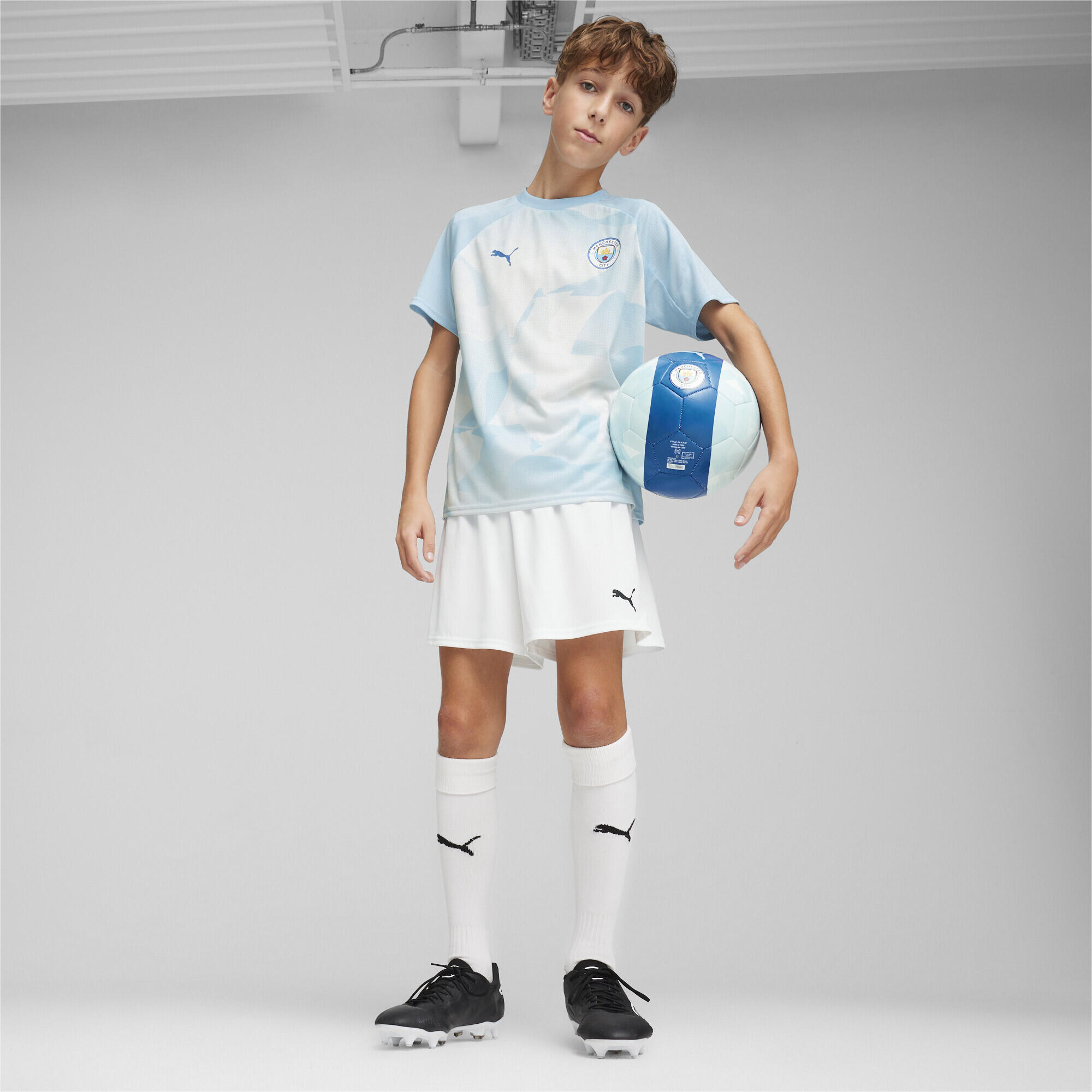Manchester City Pre-match voetbalshirt voor jongeren PUMA Silver Sky Lake Blue 4/6