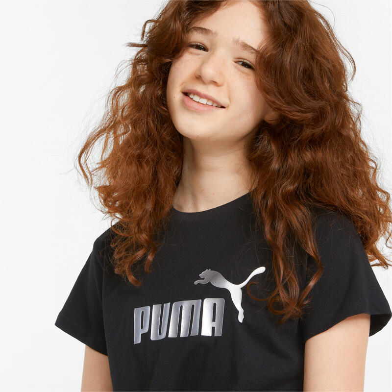 T-shirt annodata Essentials+ Logo da ragazza PUMA Black