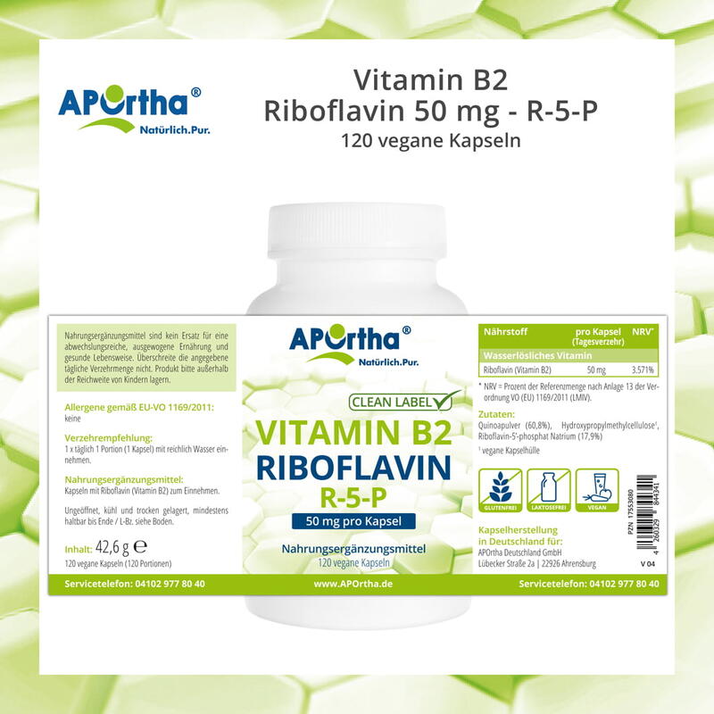 Vitamin B2 - Riboflavin 50 mg - R-5-P - 120 vegane Kapseln