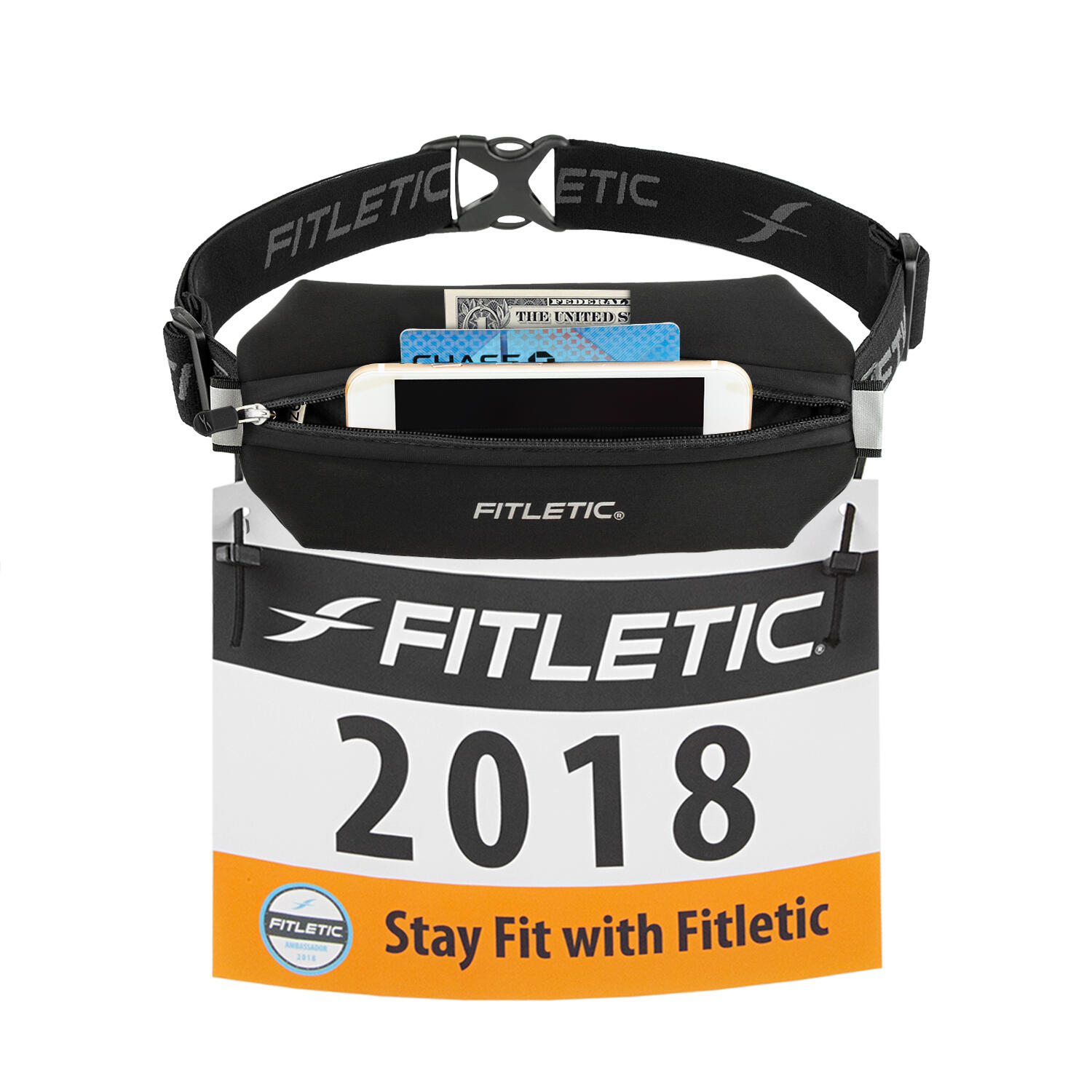 Cintura con tasca in neoprene + porta numero Fitletic 2/5