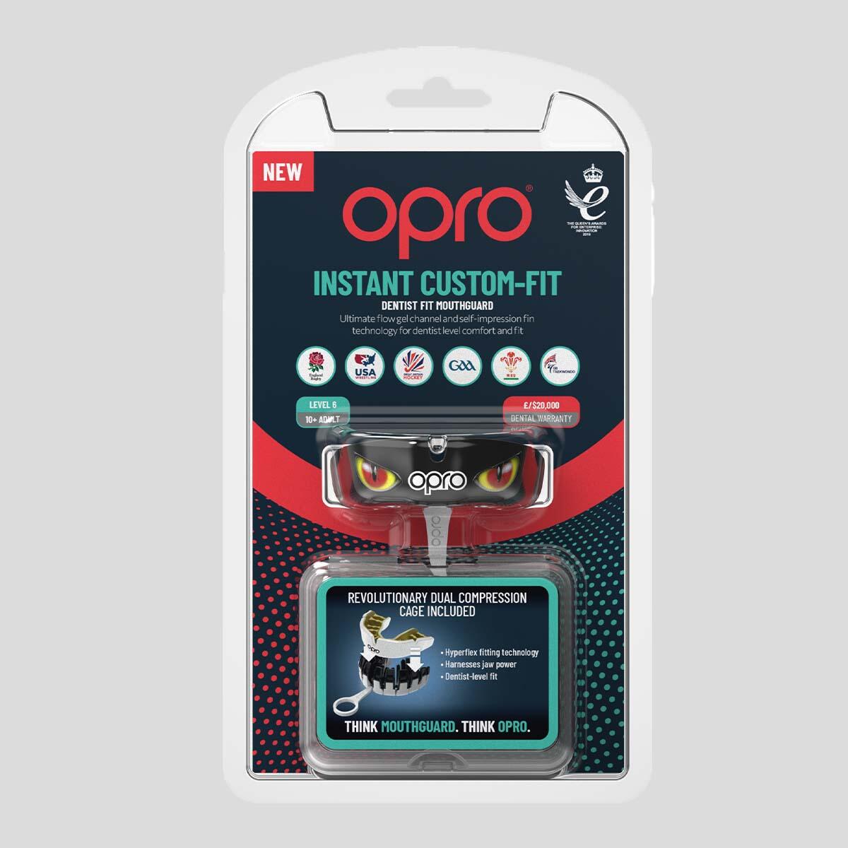 Protège-dents Instant Custom Fit OPRO Eyes – Noir/Rouge/Or 5/7