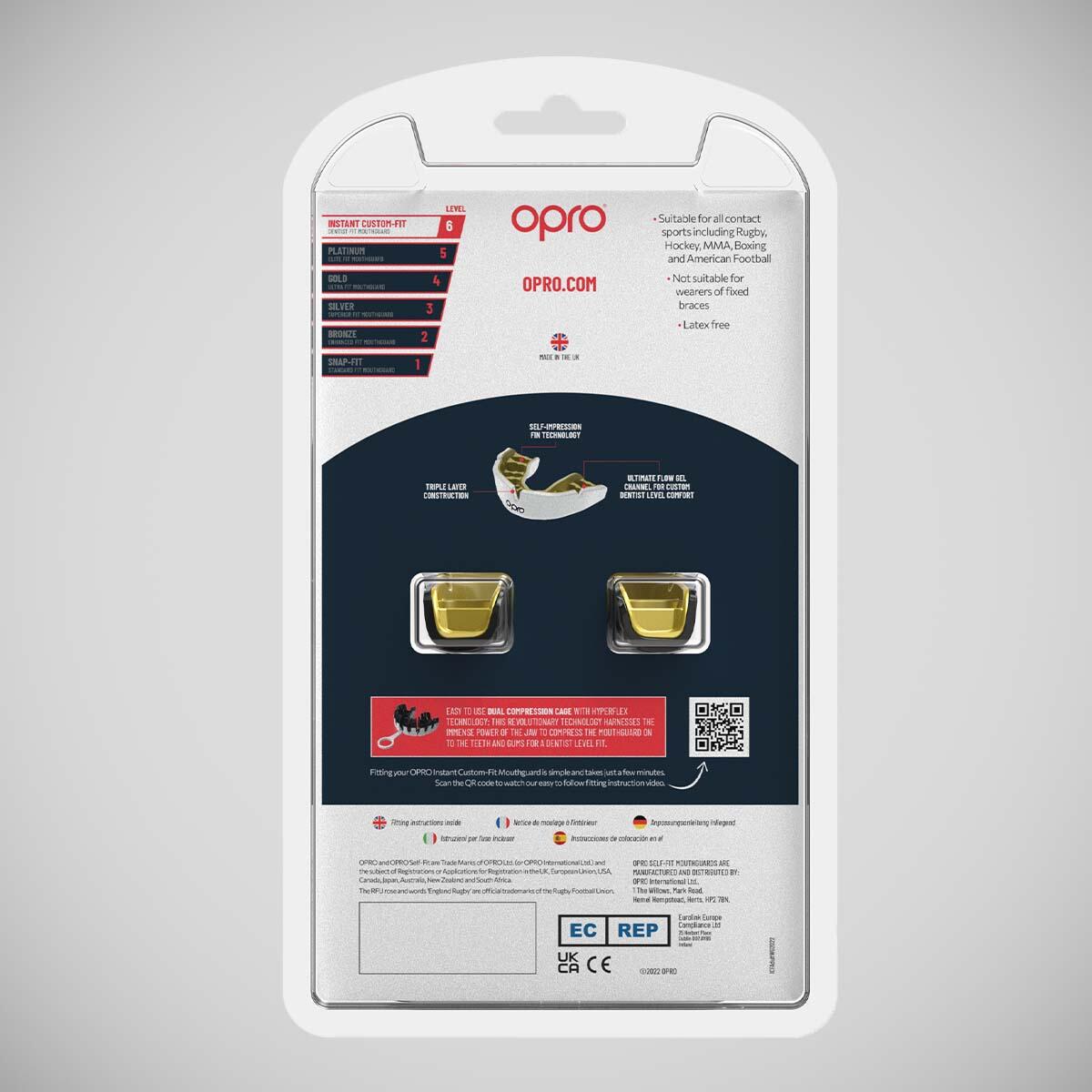 Protège-dents Instant Custom Fit OPRO Eyes – Noir/Rouge/Or 6/7
