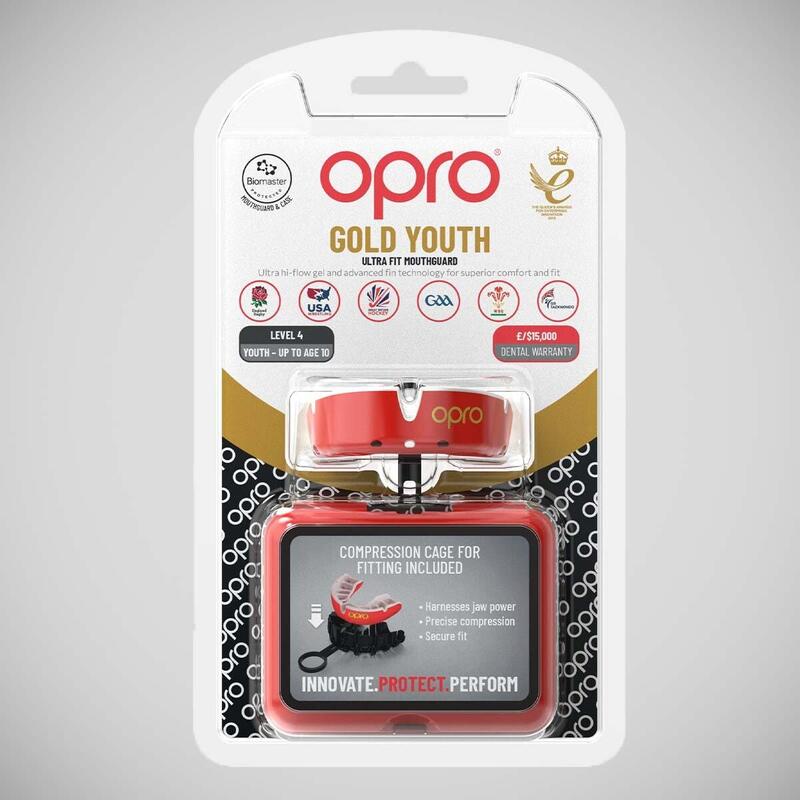 OPRO Gebitsbeschermer Self-Fit Gold-Edition V2 Rood/Wit Junior