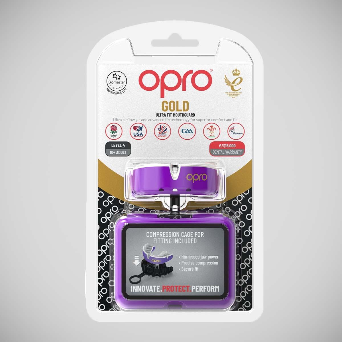 Purple/Pearl Opro Gold Self-Fit Mouth Guard 4/6