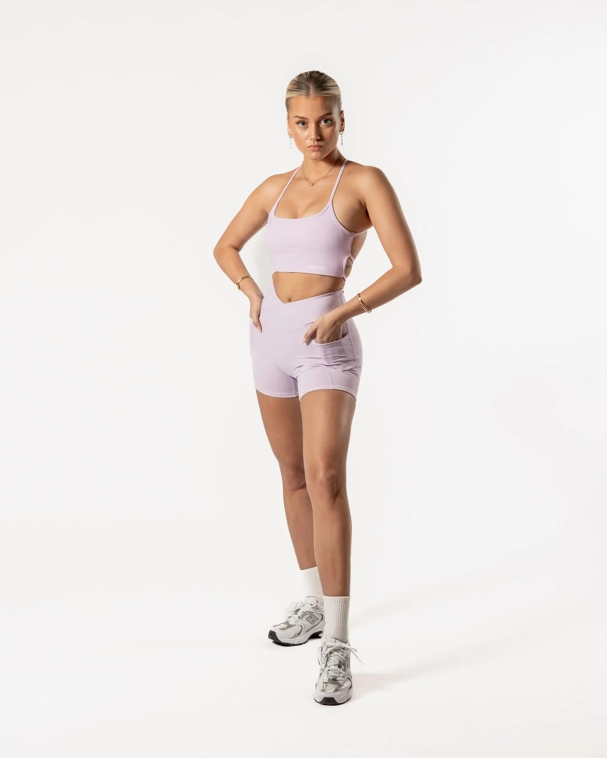 Damskie szorty Luxe z wysokim stanem, efekt scrunch – liliowy 5/5