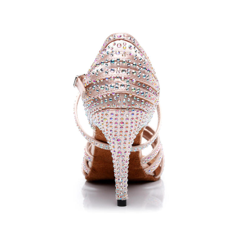 Pantofi de dans cu toc inalt salsa latino cu strasuri santiago 8,5 cm