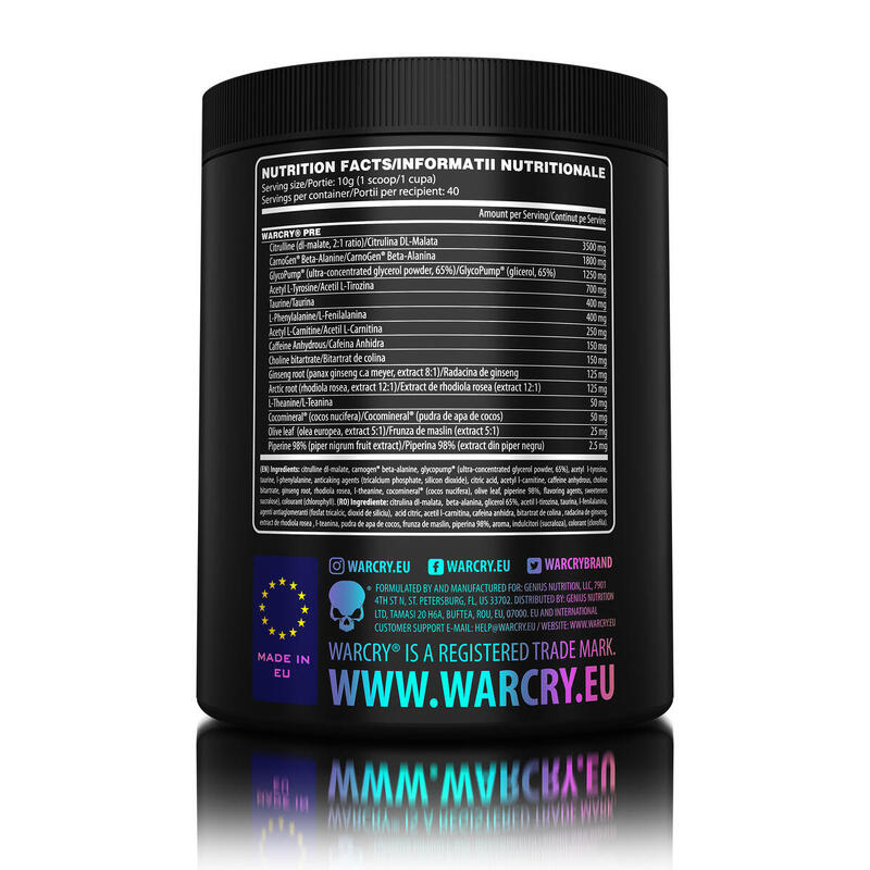 PRE-WORKOUT PUDRA WARCRY PRE 400g/40 serv