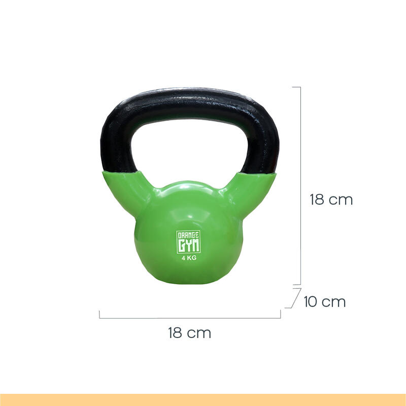 Vinyl Kettlebell, 4 kg Gewicht, Neoprene Coating, Krachttraining