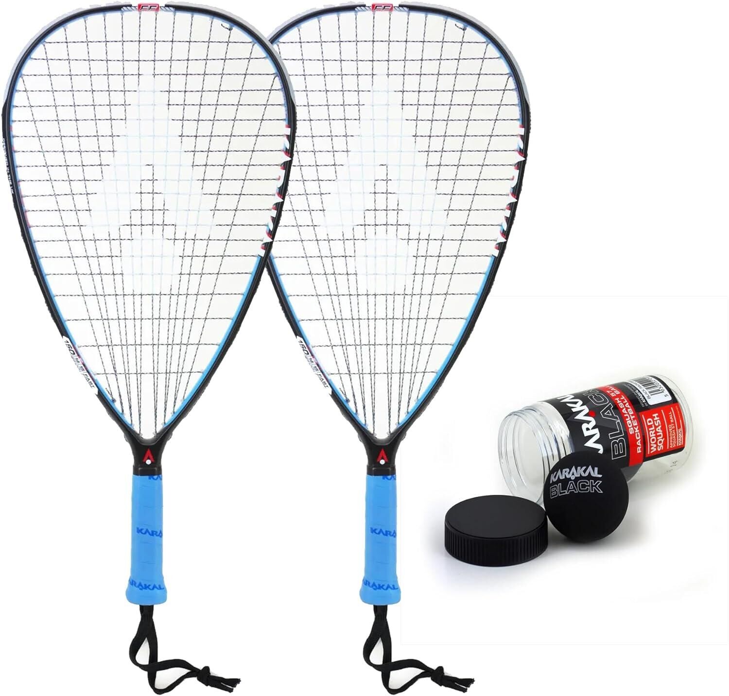 KARAKAL Karakal FF-150 Graphite Racketball Twin Racket Set & Karakal Racketball Balls