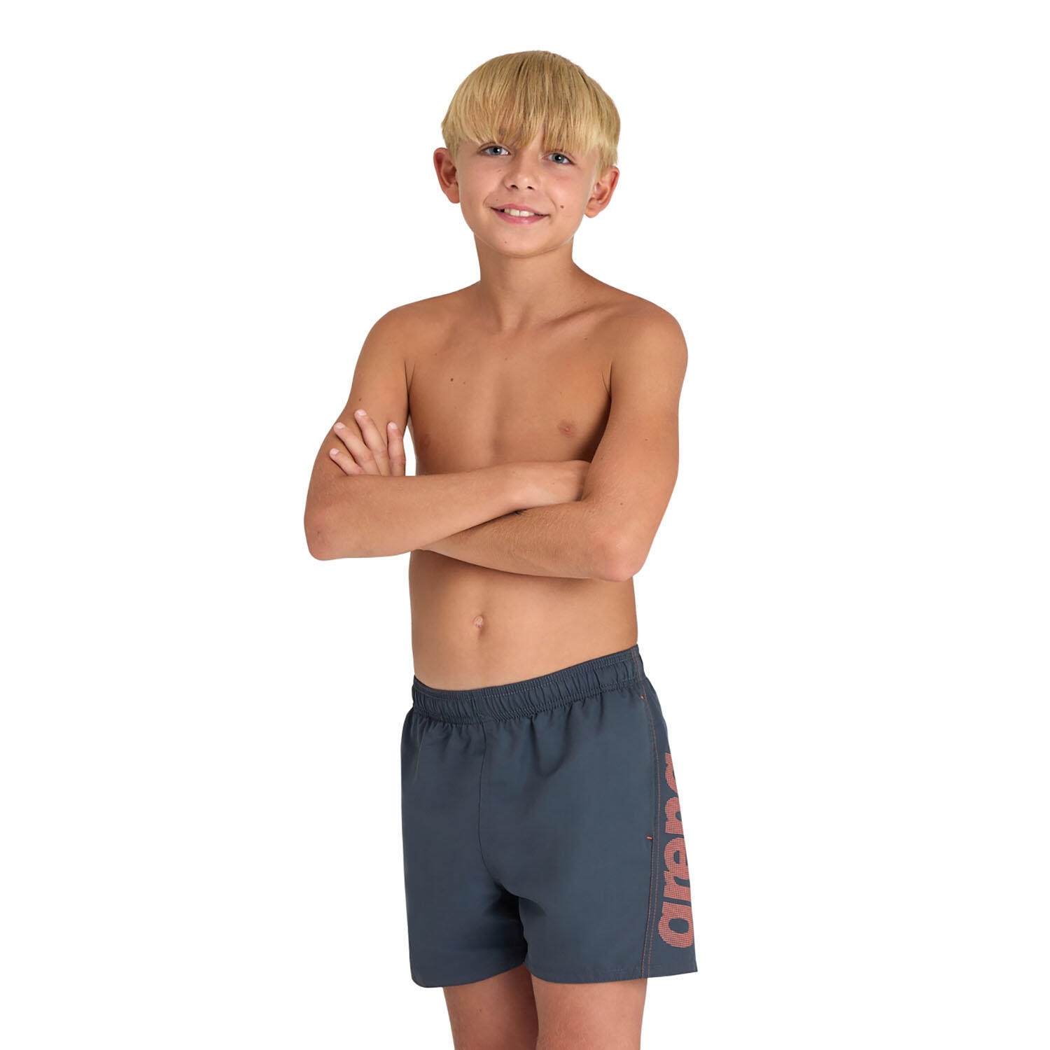 Arena - Shorts De Bain Garçon - Fundamentals Logo R - Maillot De Bain 1 Pièce - Gris|orange - 8-9 Ans - Decathlon