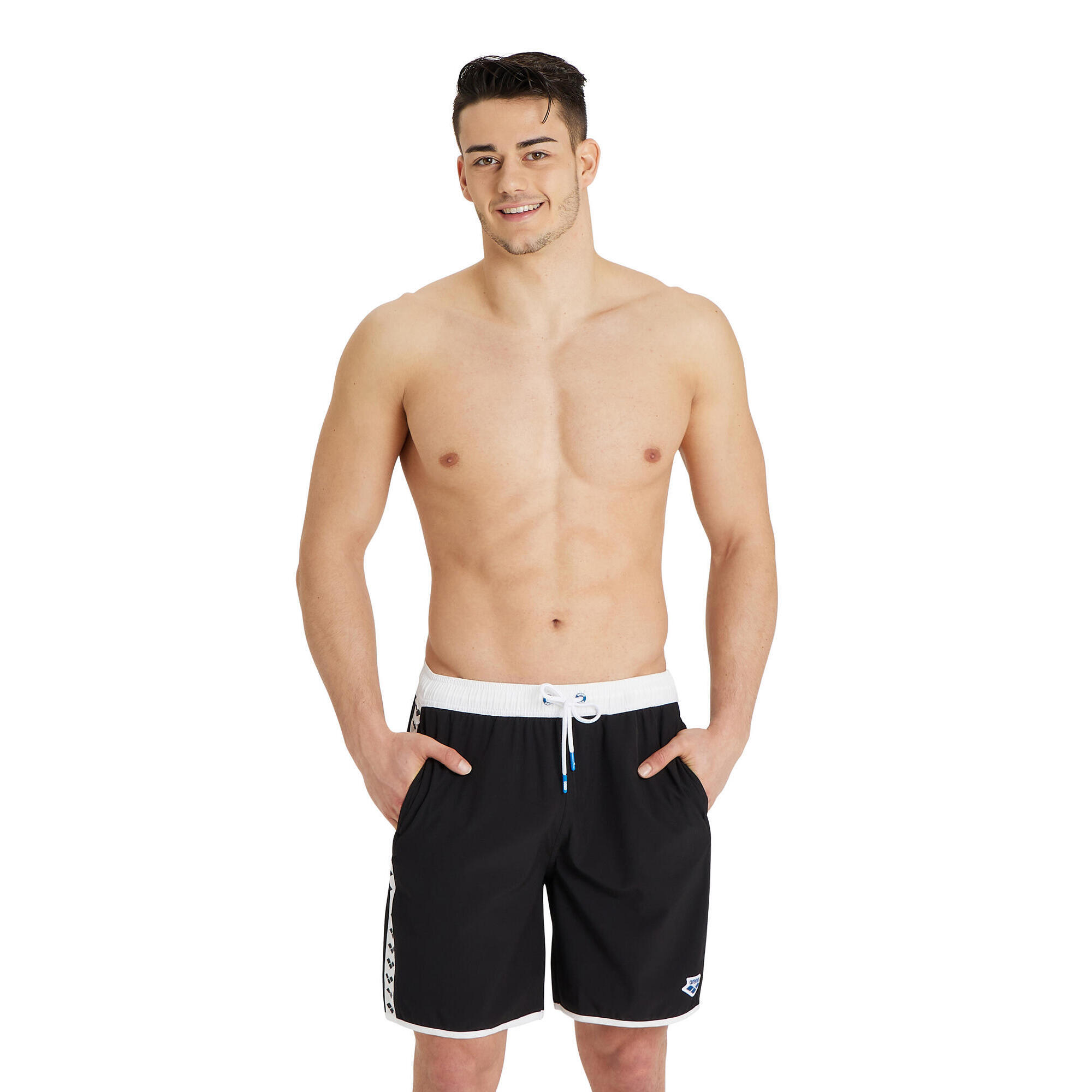Arena - Shorts De Bain Homme - Icons Team Stripe - Maillot De Bain 1 Pièce - Blanc|noir - 36 Xs - Decathlon