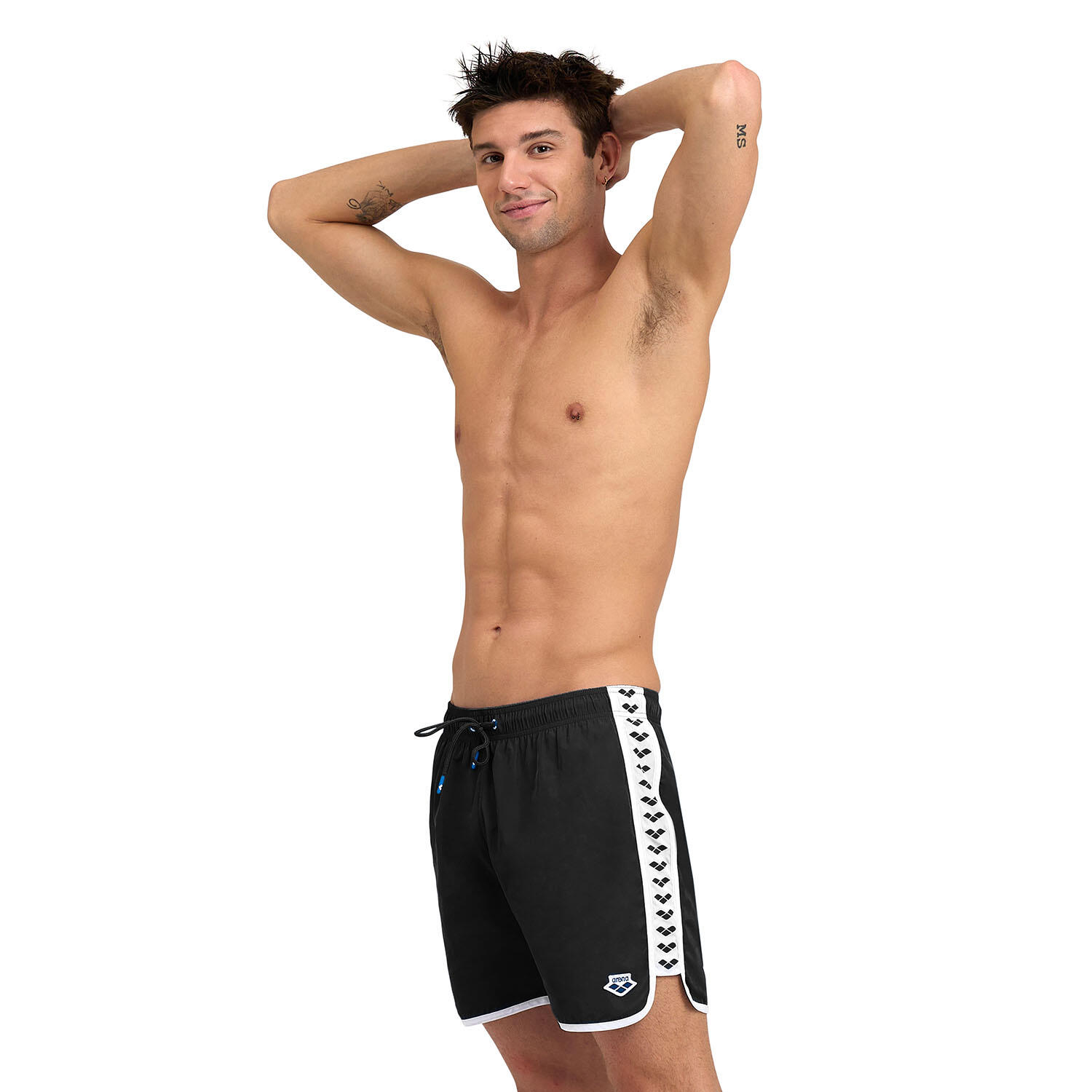 Arena - Shorts De Bain Homme - Icons Team Stripe - Maillot De Bain 1 Pièce - Blanc|noir - S - Decathlon
