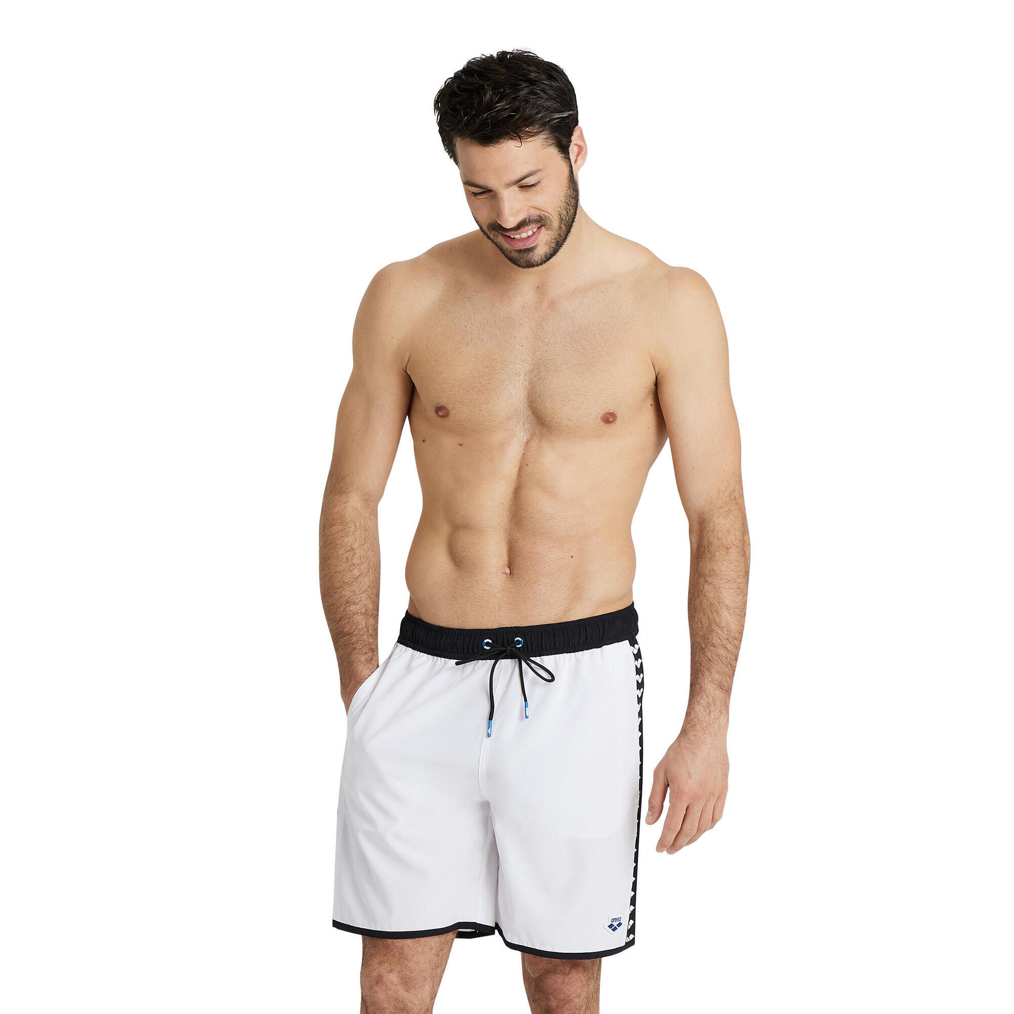 Arena - Shorts De Bain Homme - Icons Team Stripe - Maillot De Bain 1 Pièce - Blanc|noir - S - Decathlon