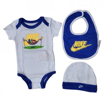 Completo bambino nike emoj 3 pezzi 100% cotone- bianco-blu-nn0802-001