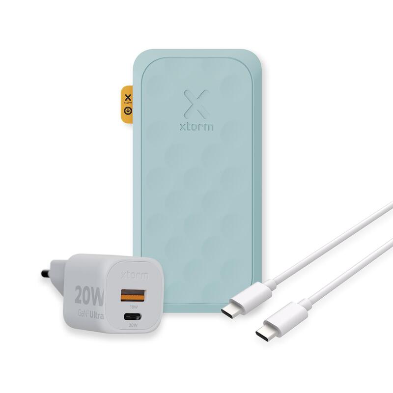 Xtorm 20W FS5 Powerbank 10,000mAh + 20W GaN2 Charger + USB-C PD Cable, Bleu