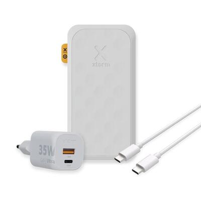 Xtorm 35w fs5 powerbank 20.000mah + 35w gan2 lader + usb-c pd kabel. wit