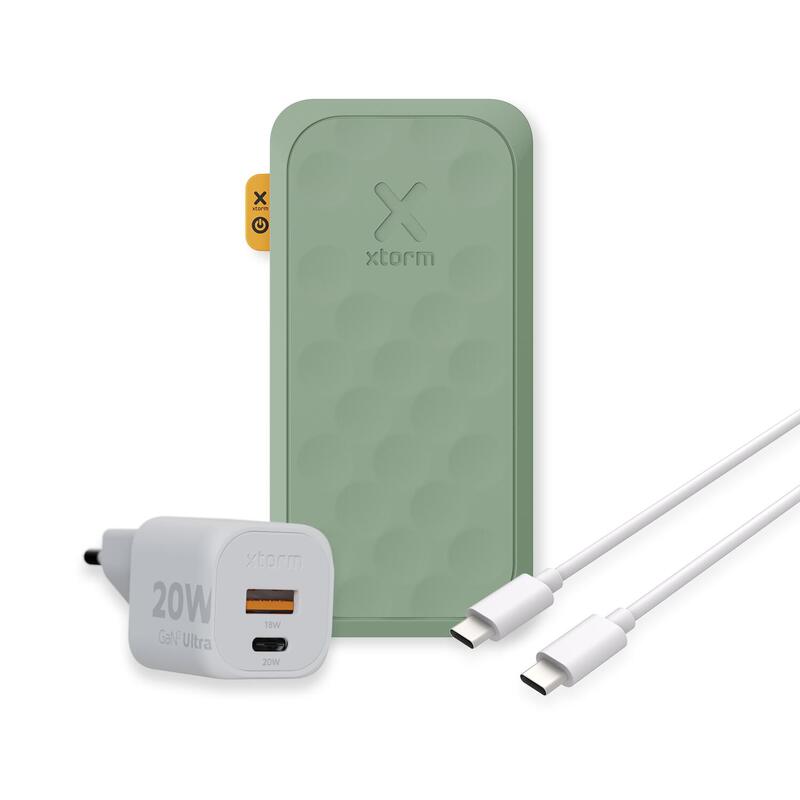 Xtorm 20W FS5 Powerbank 10,000mAh + 20W GaN2 Charger + USB-C PD Cable, Vert