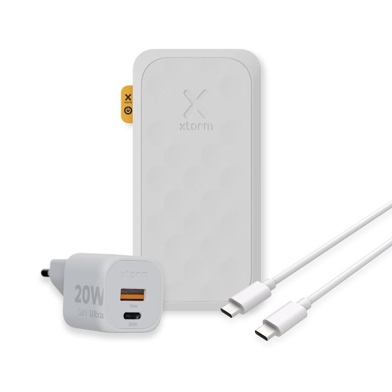 Xtorm 20W FS5 Powerbank 10,000mAh + 20W GaN2 Charger + USB-C PD Cable, Blanc