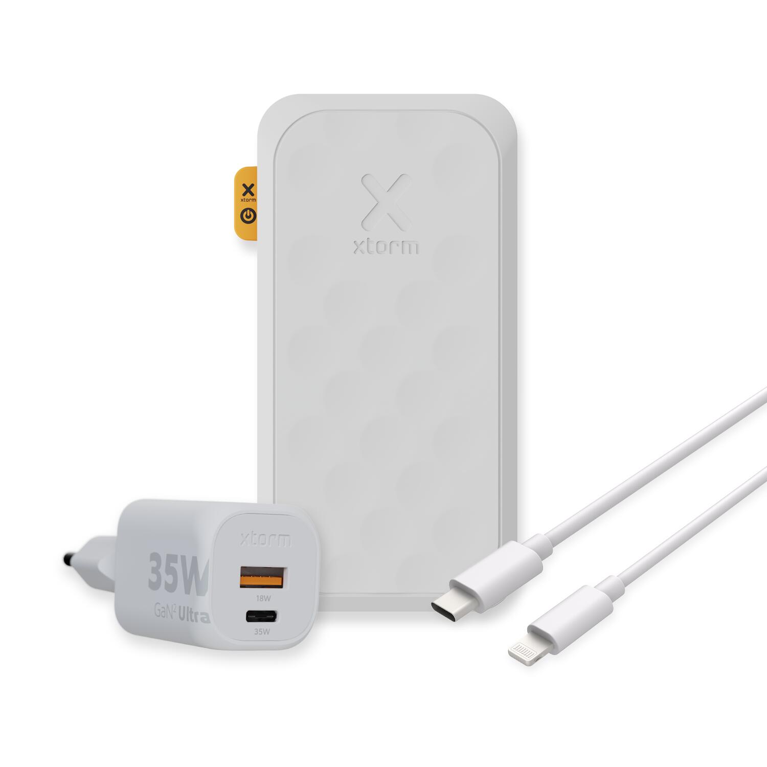 XTORM Xtorm 35W FS5 Powerbank 20.000mAh + 35W GaN2 Lader + USB-C Lightning kabel, Wit