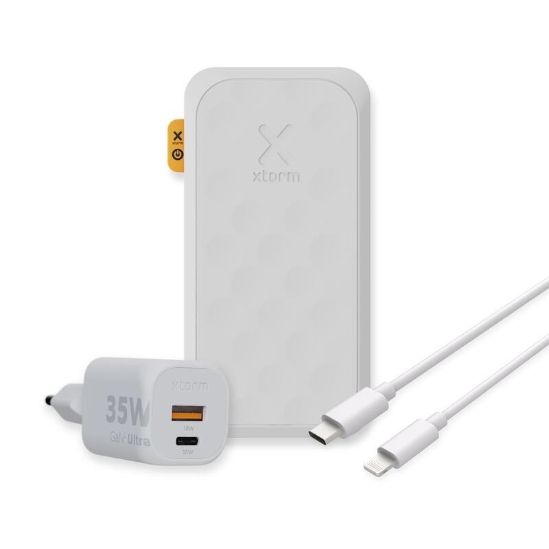 Xtorm 35W FS5 Powerbank 20,000mAh + 35W GaN2 Charger + USB-C Lightning, Blanc