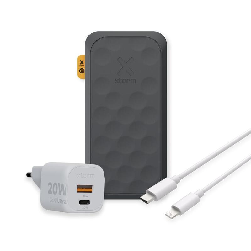 Xtorm 20W FS5 Powerbank 10,000mAh Noir + 20W GaN2 Charger + USB-C Lightning