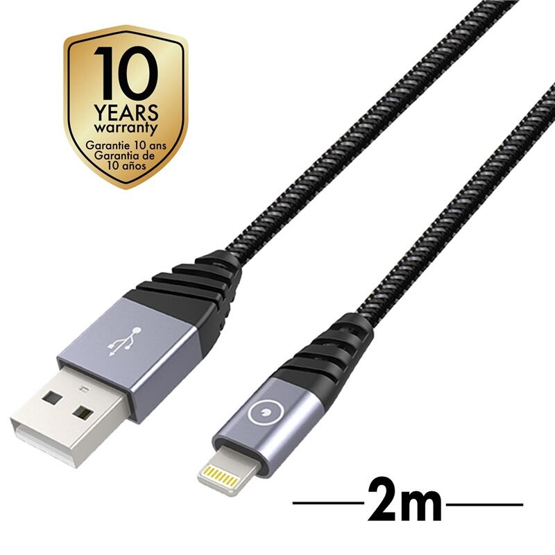 muvit Tiger cable USB Lightning MFI 2,4A 2m gris