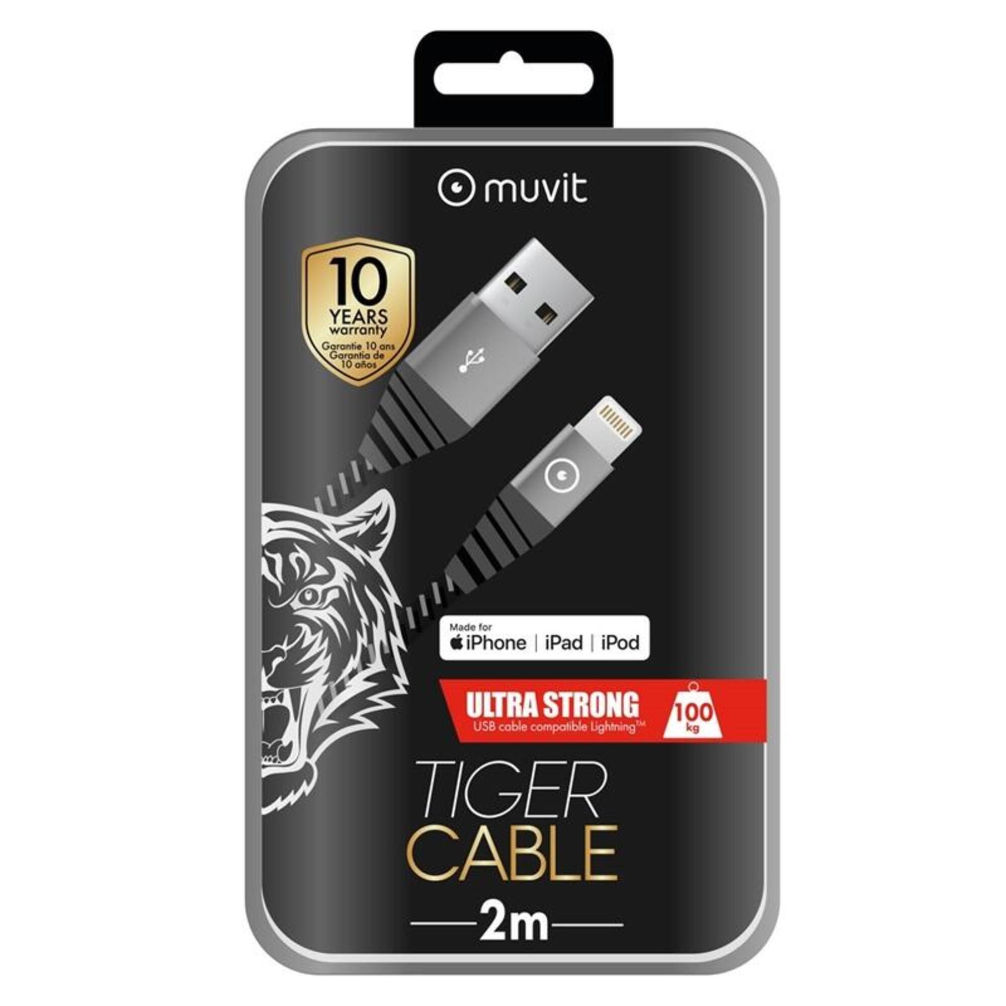 muvit Tiger cable USB Lightning MFI 2,4A 2m gris