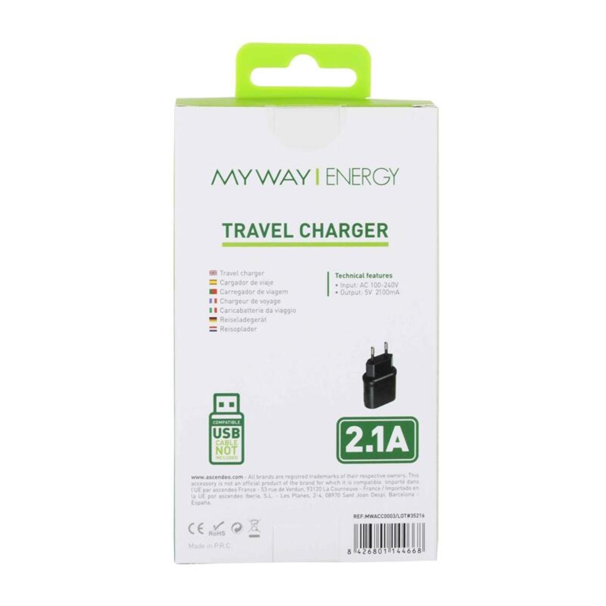 Myway transformador USB 2.1A negro