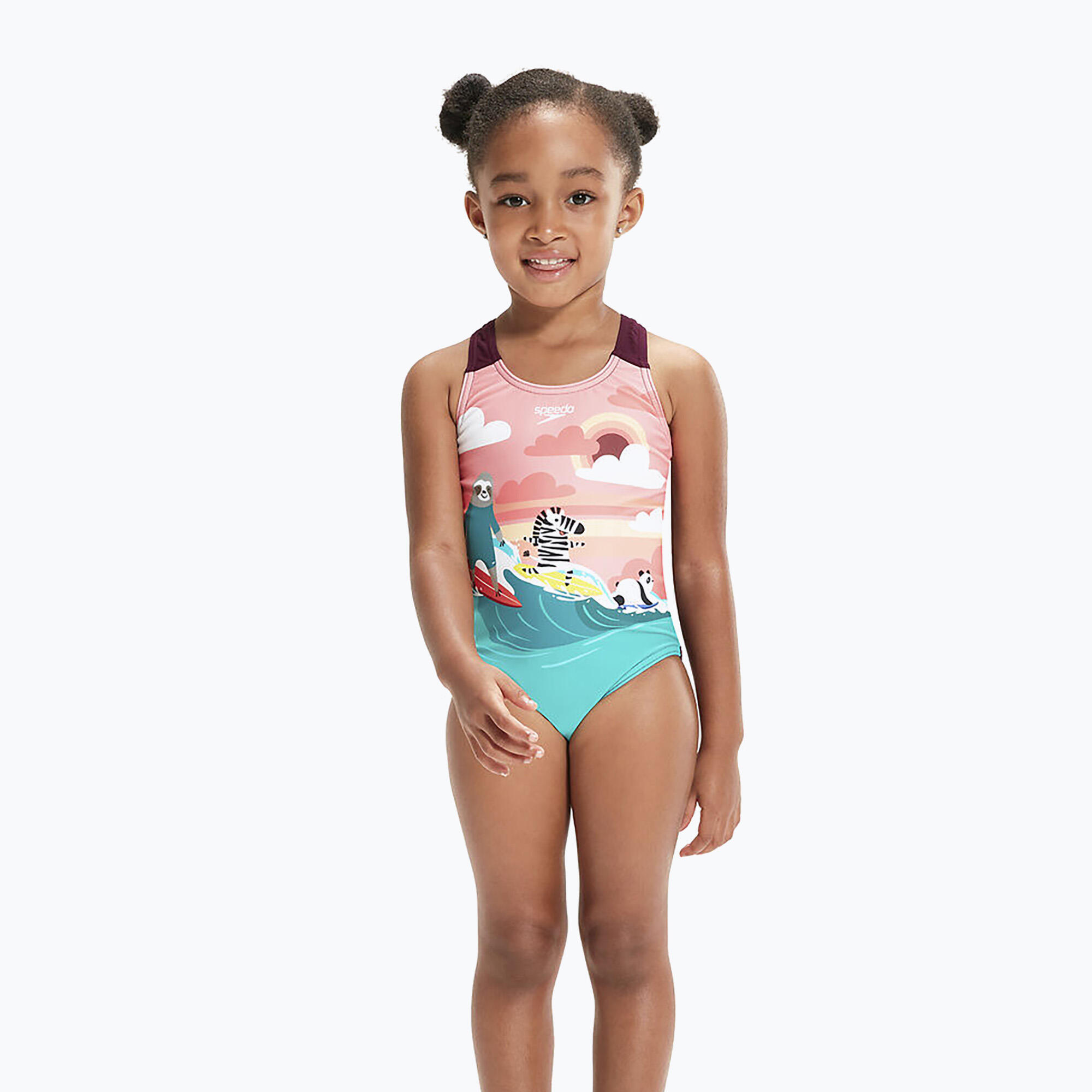 Speedo Junior Girls' Digital Printed Swimsuit - Pesca Pink 2/5