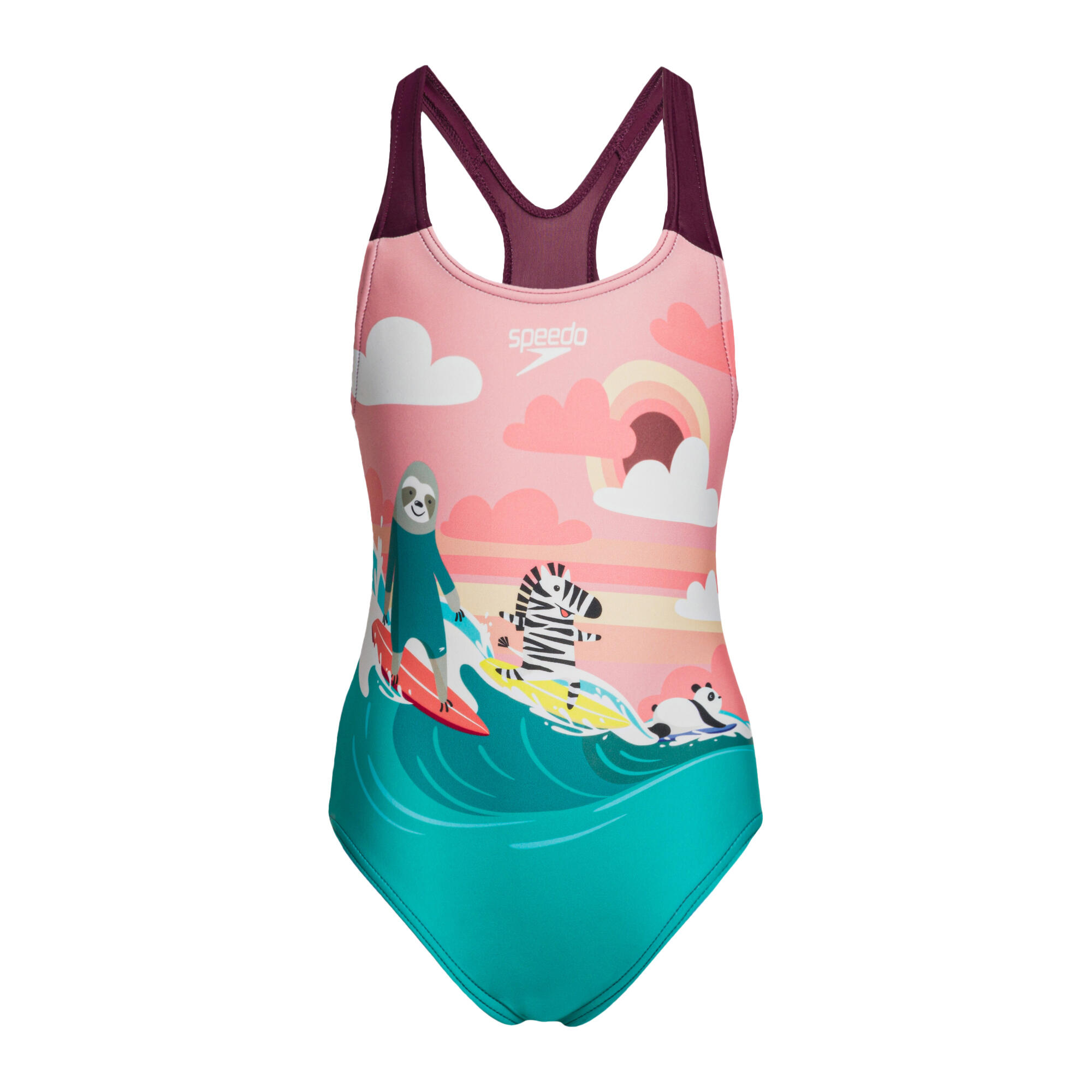 Speedo Junior Girls' Digital Printed Swimsuit - Pesca Pink 1/5