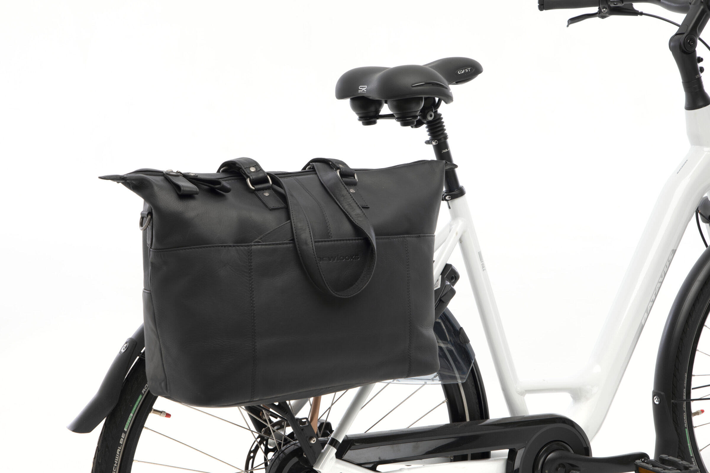 Newlooxs Verla Borsa da Bici in Pelle Nera 21 L con Porta Laptop. 5/7