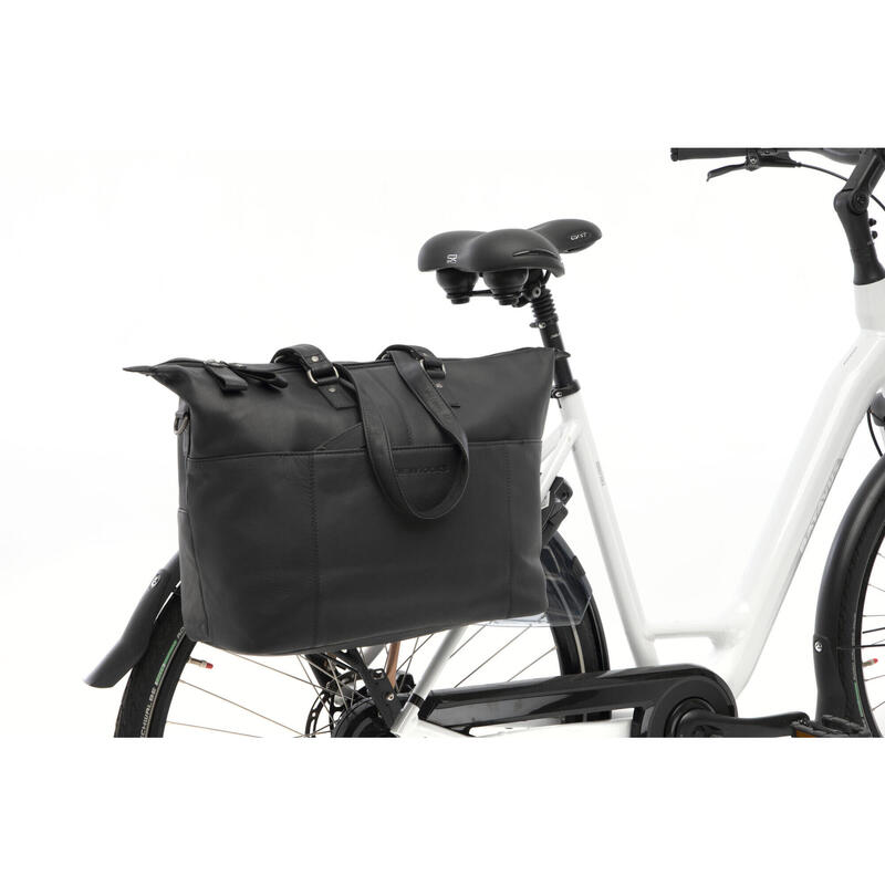 Sacoche de vélo Verla 34 x 18 x 44 cm 21 litres - en cuir de luxe - noir