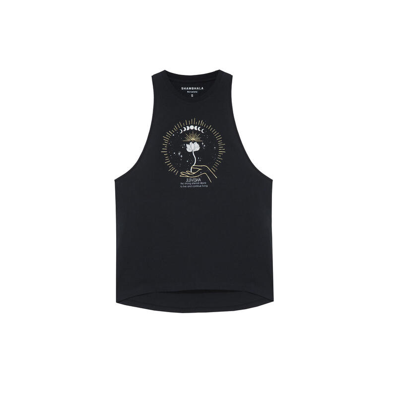 Camiseta Yoga Pilates Sin Mangas Shambhala Jijivisha Negro Algodón orgánico