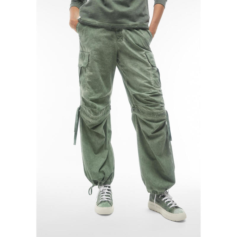 Pantaloni cargo da donna in tessuto popeline effetto used