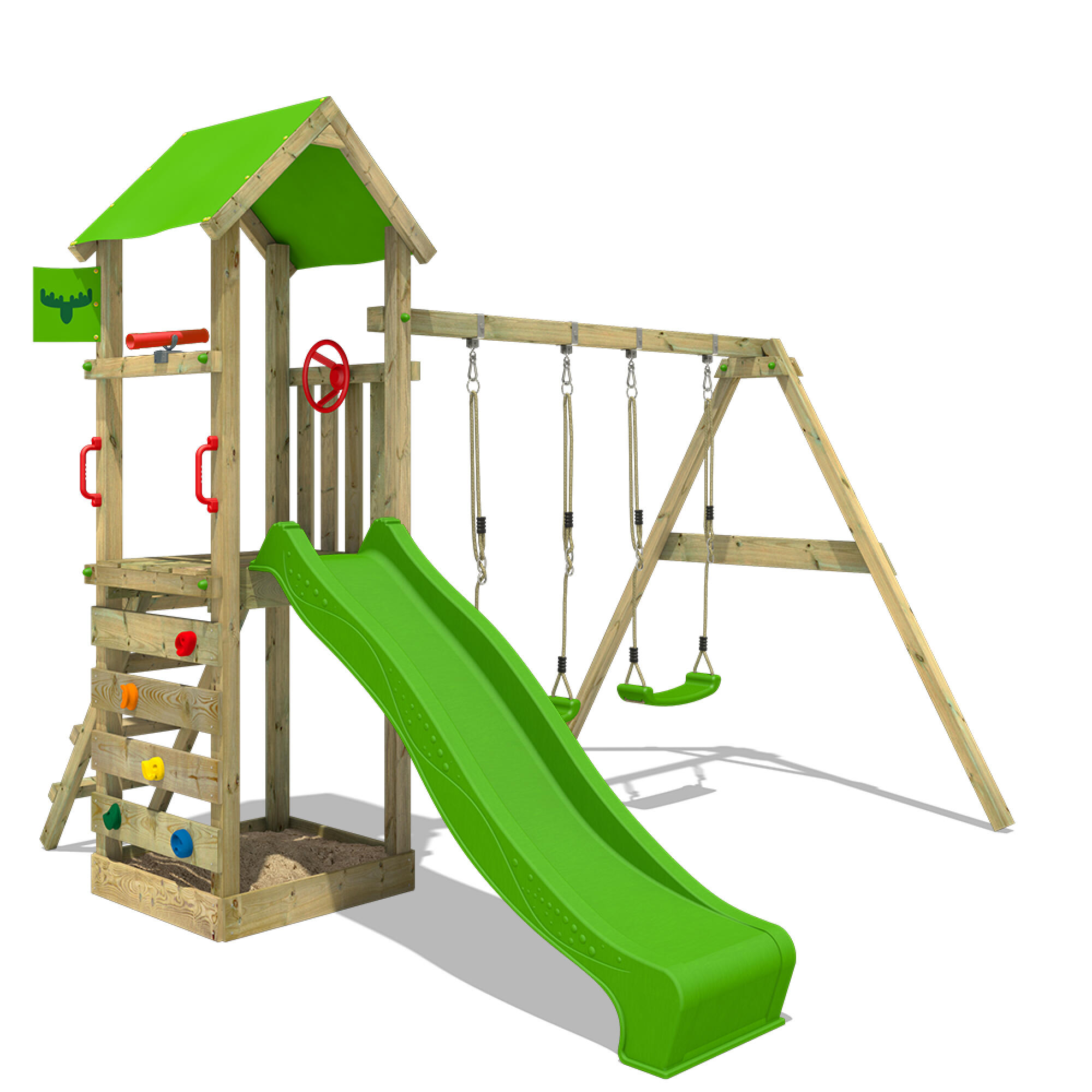 Fatmoose - Tour De Jeux Kiwikey Avec Balançoire & Toboggan Vert Pomme - Aire De Jeu - Vert - No Size - Decathlon