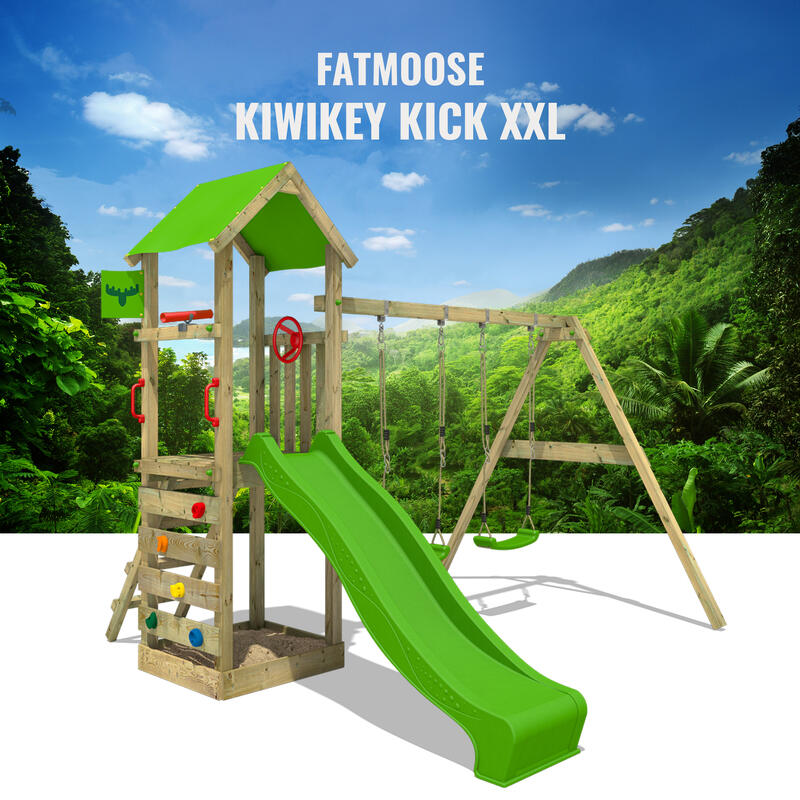 Spielturm KiwiKey mit Schaukel & apfelgrüner Rutsche