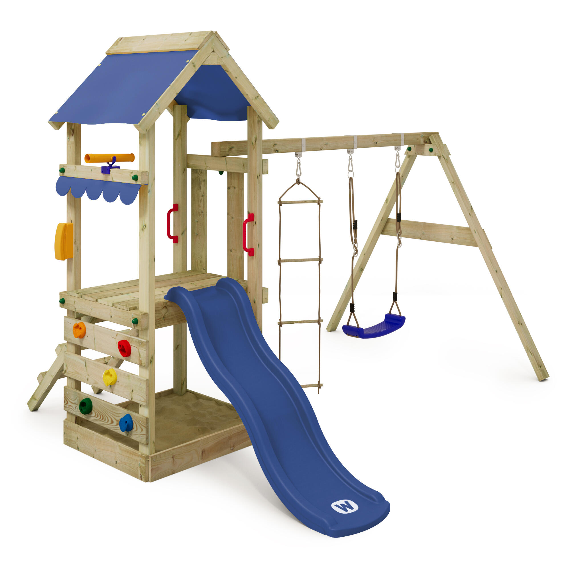 WICKEY Spielturm FreshFlyer mit Schaukel & blauer Rutsche