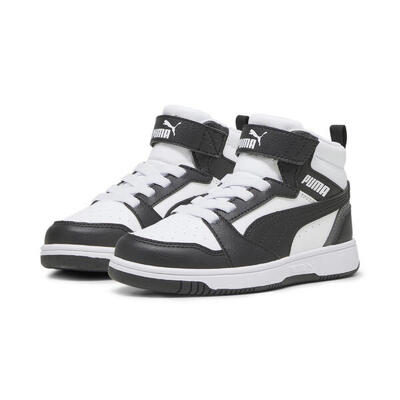 Rebound v6 mid sneakers voor kinderen puma white black shadow gray