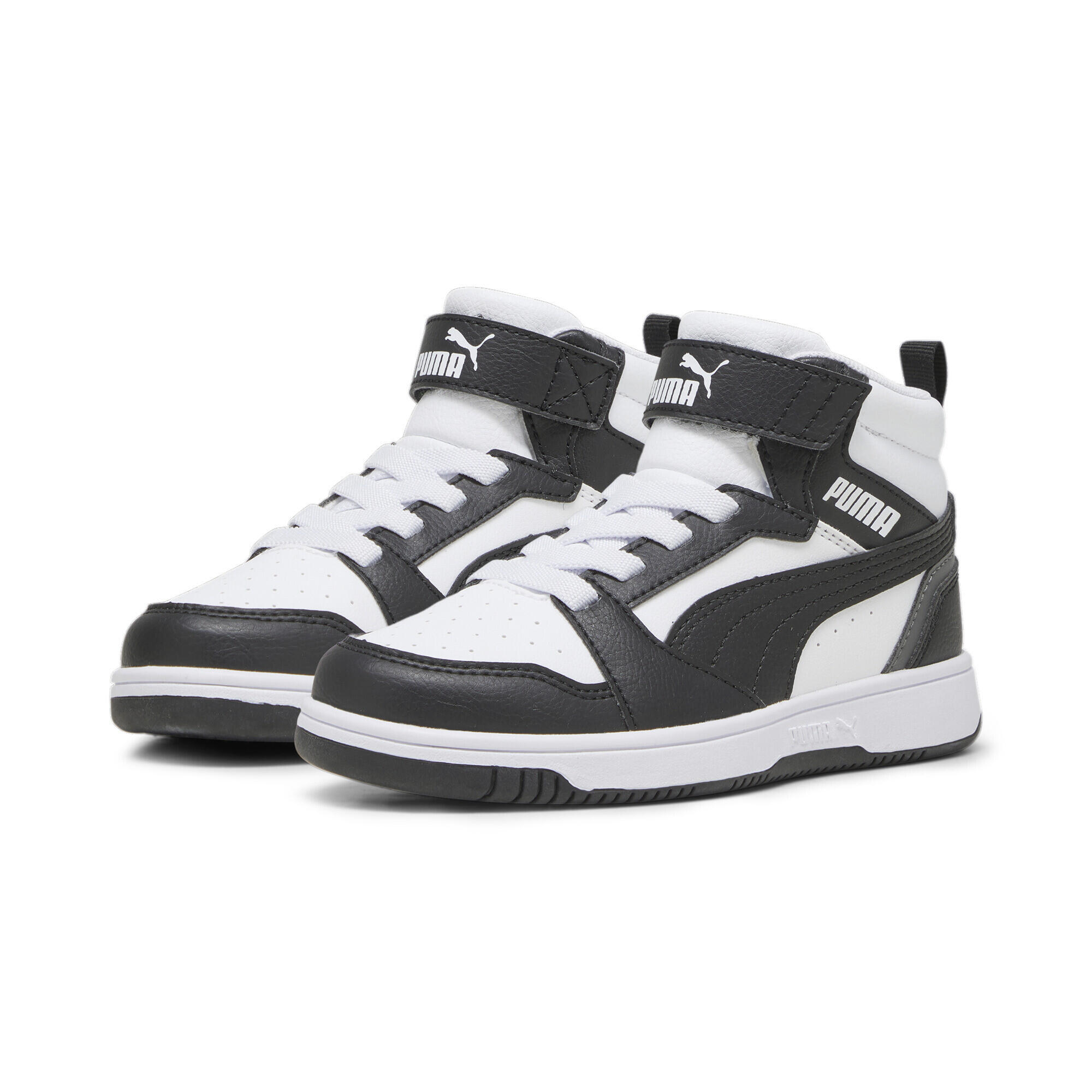 Dziecięce sneakersy Rebound V6 Mid PUMA White Black Shadow Gray