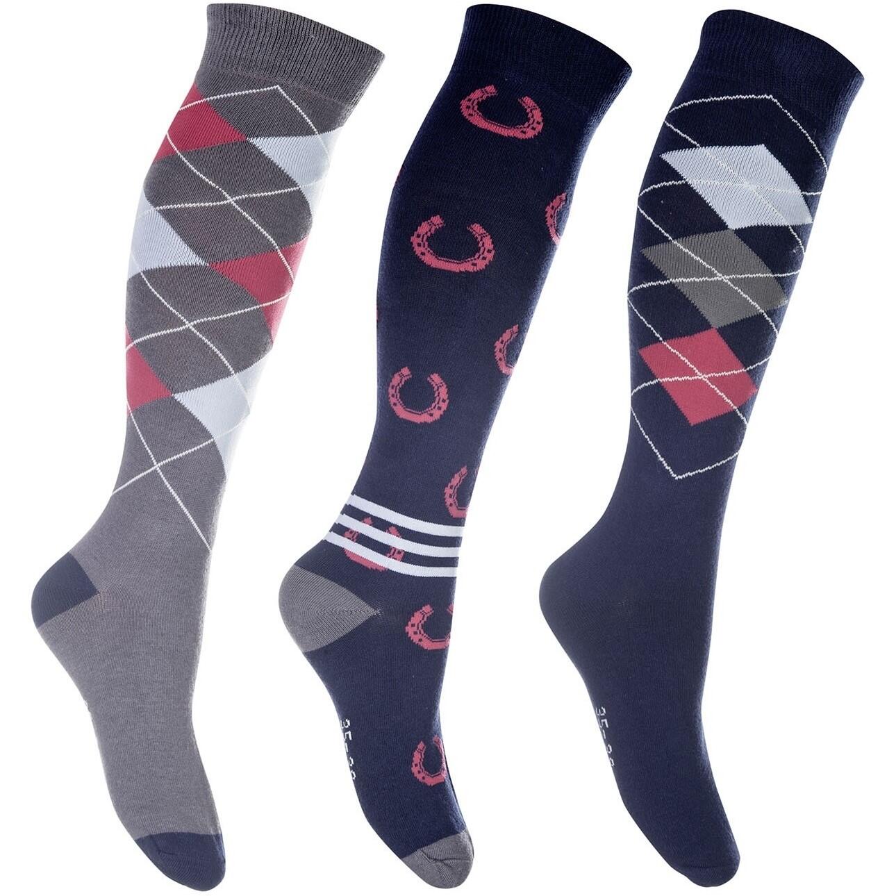RL24 Reitsocken (3er Set) BASICLINE dunkelblau/rot