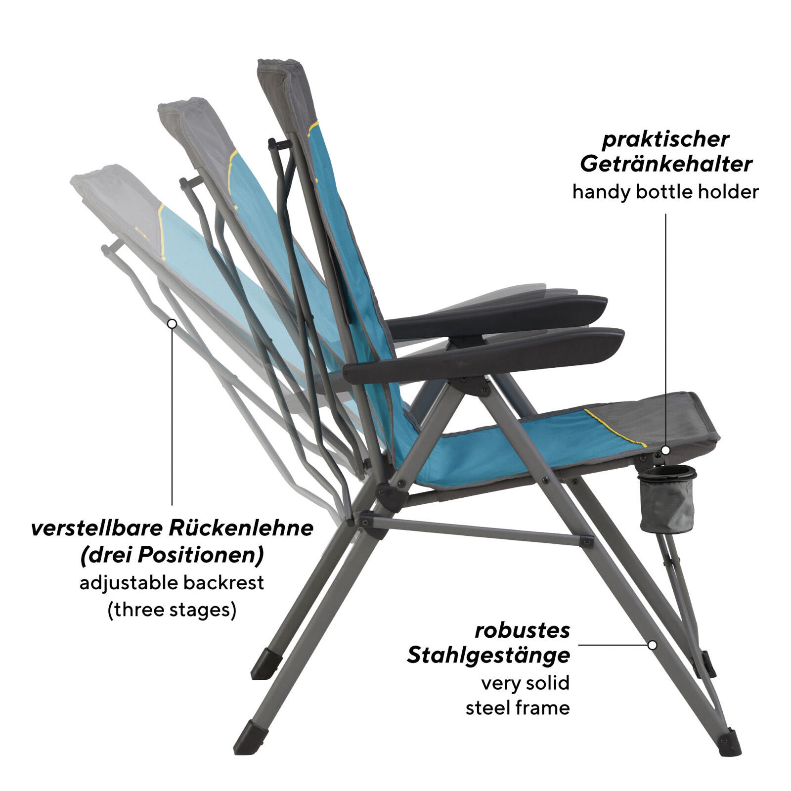 Sedia da Campeggio Justy spiaggia pieghevole XL Regolabile 120 kg 4/7