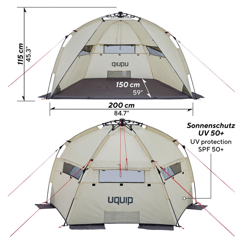 Tente de plage automatique Speedy Voyage XL vent soleil protection UV50