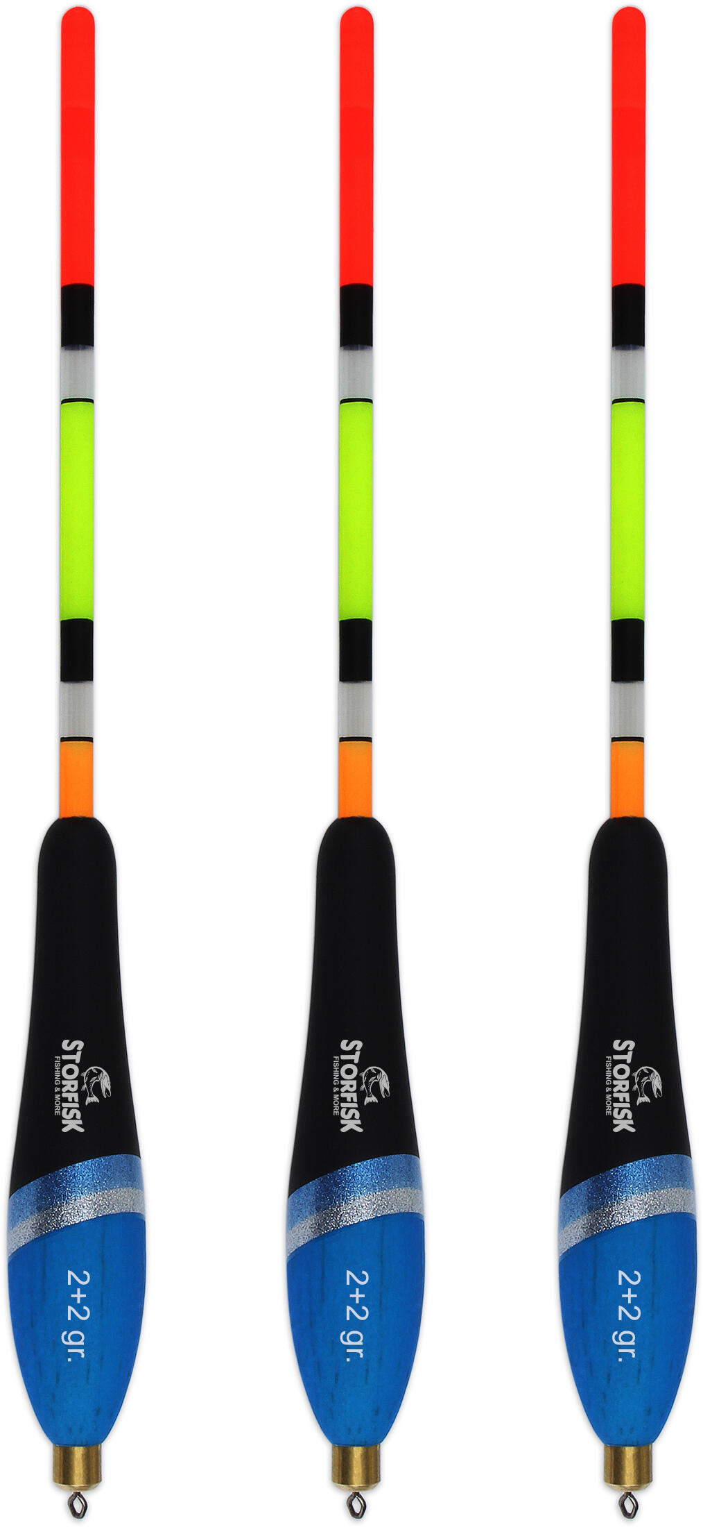 STORFISK FISHING & MORE 3er Set vorgebleite Forellen Posen, Blau/Schwarz, Antenne in Signalfarben