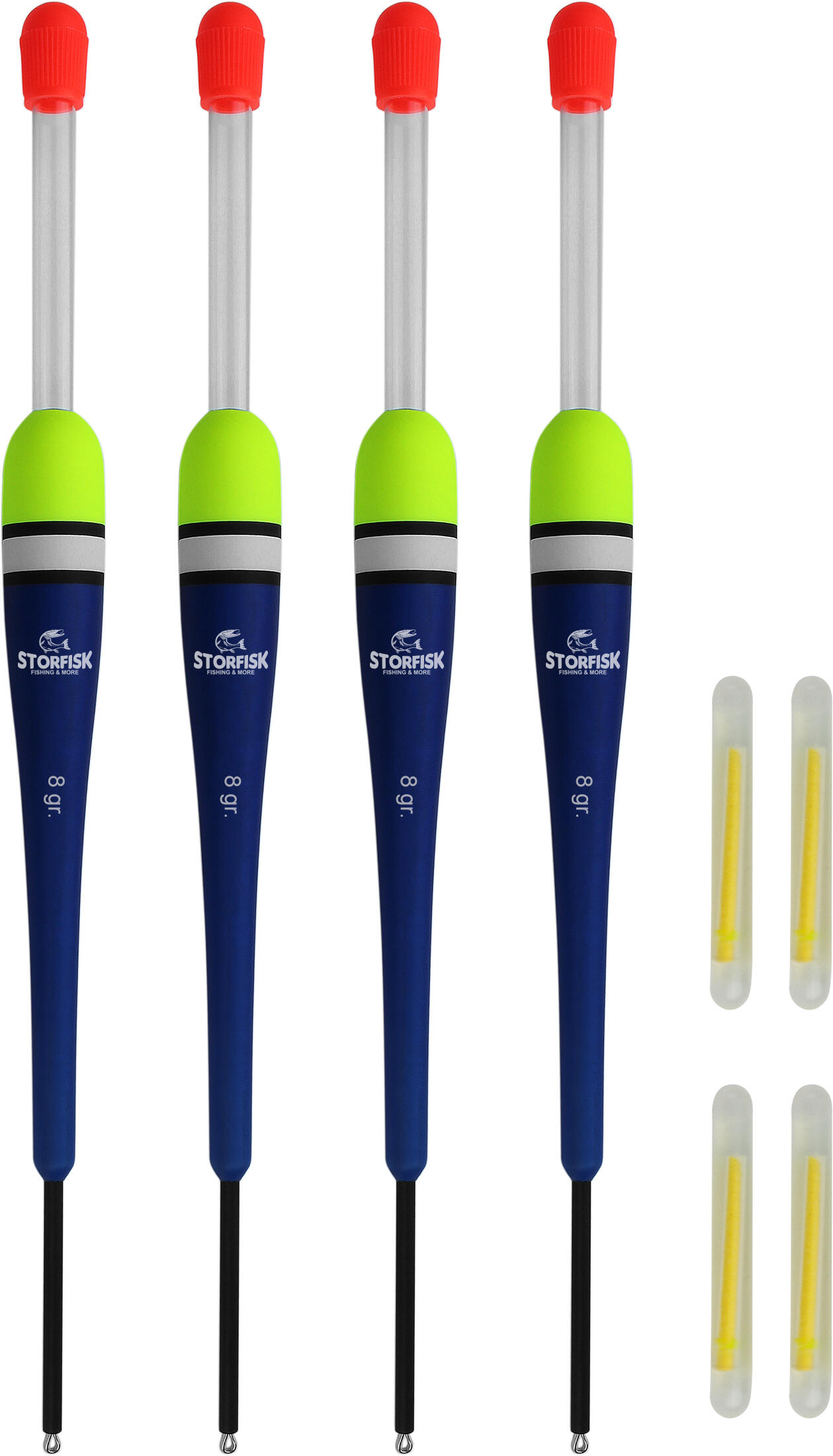 STORFISK FISHING & MORE 4er Set Knicklichtposen Laufposen Blau inkl. 4 Knicklichter