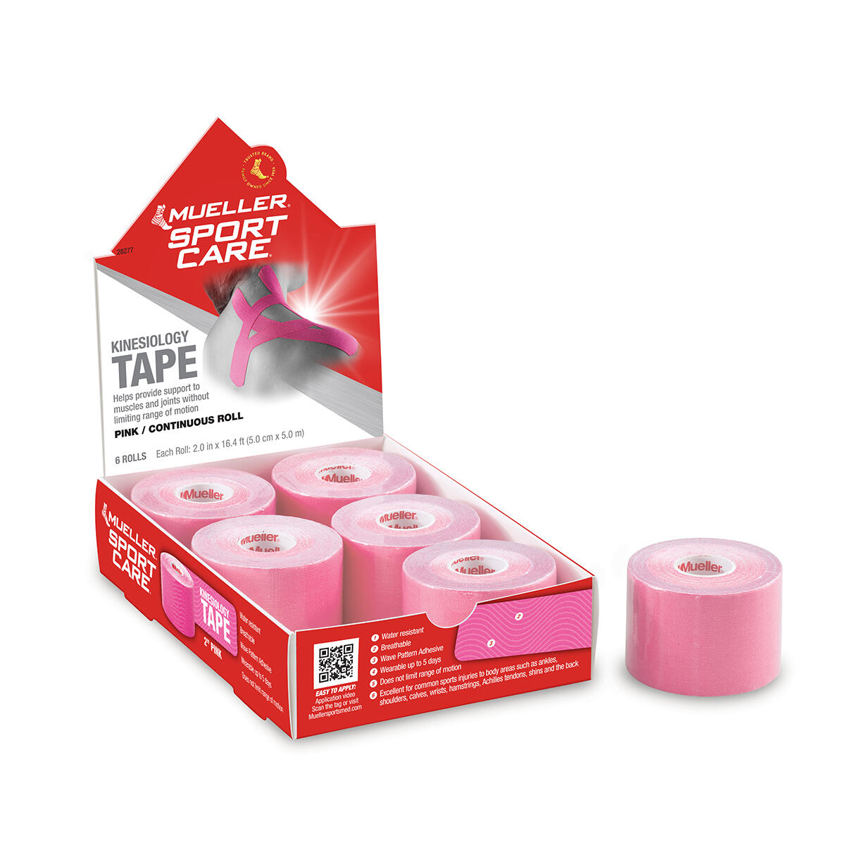 Mueller Kinesiology Muscle Support Tape Pink 5cm x 5m - x6 1/3